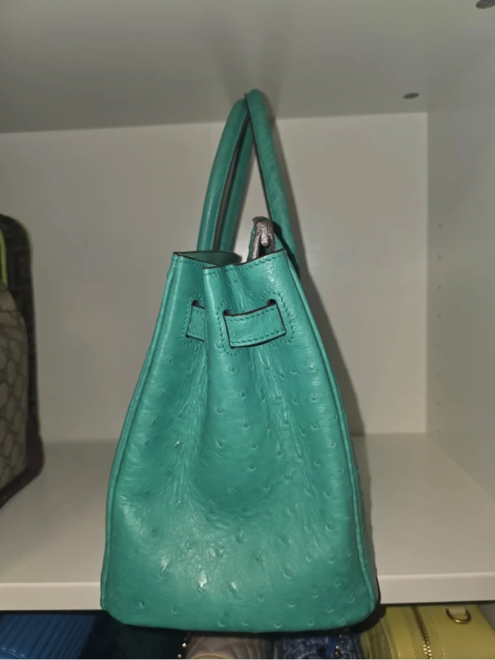 Vert Verona Ostrich Leather Tote Bag Birkin 30 PHW 2020 Teal Blue Green